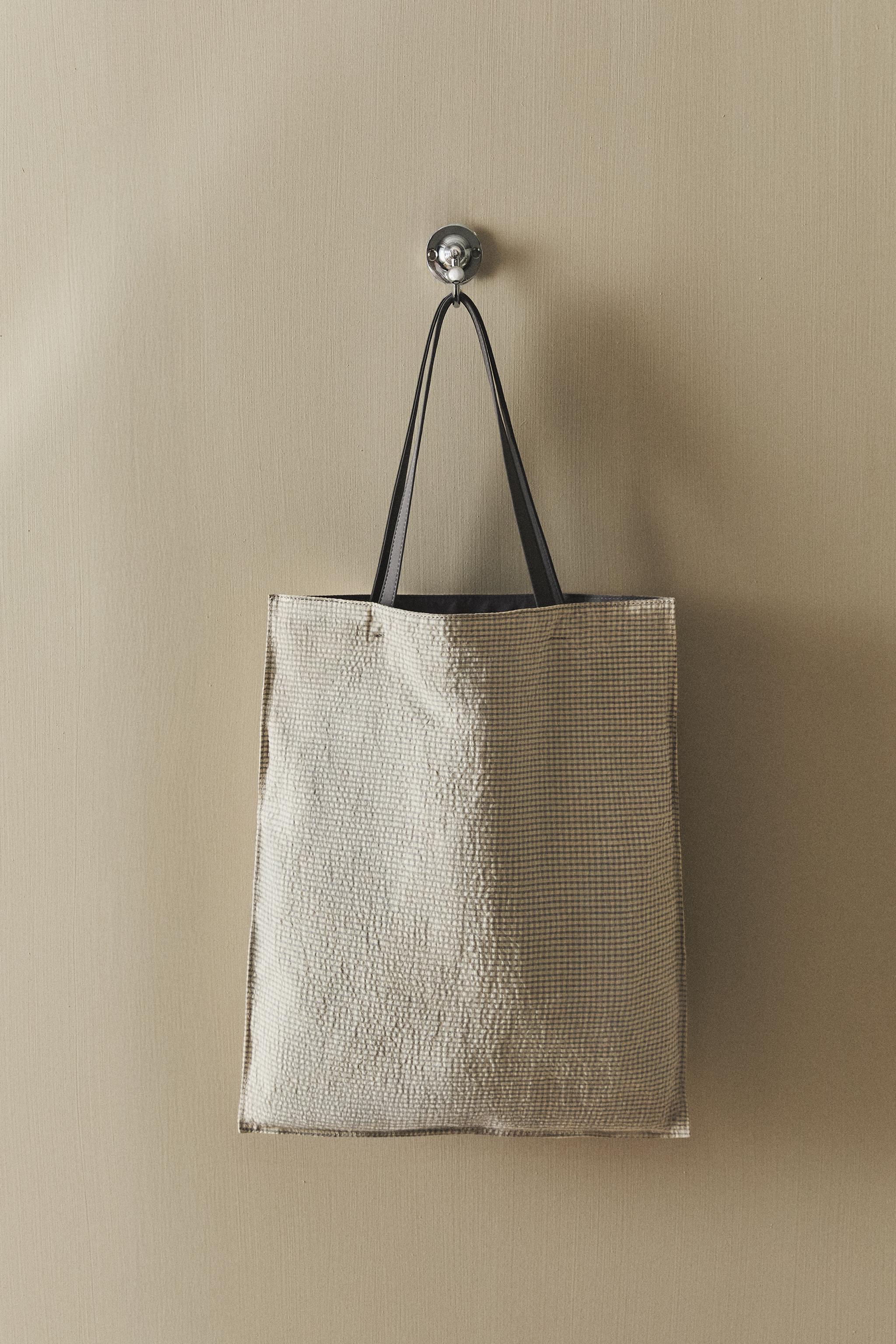 REVERSIBLE GINGHAM CHECK FABRIC SHOPPER BAG